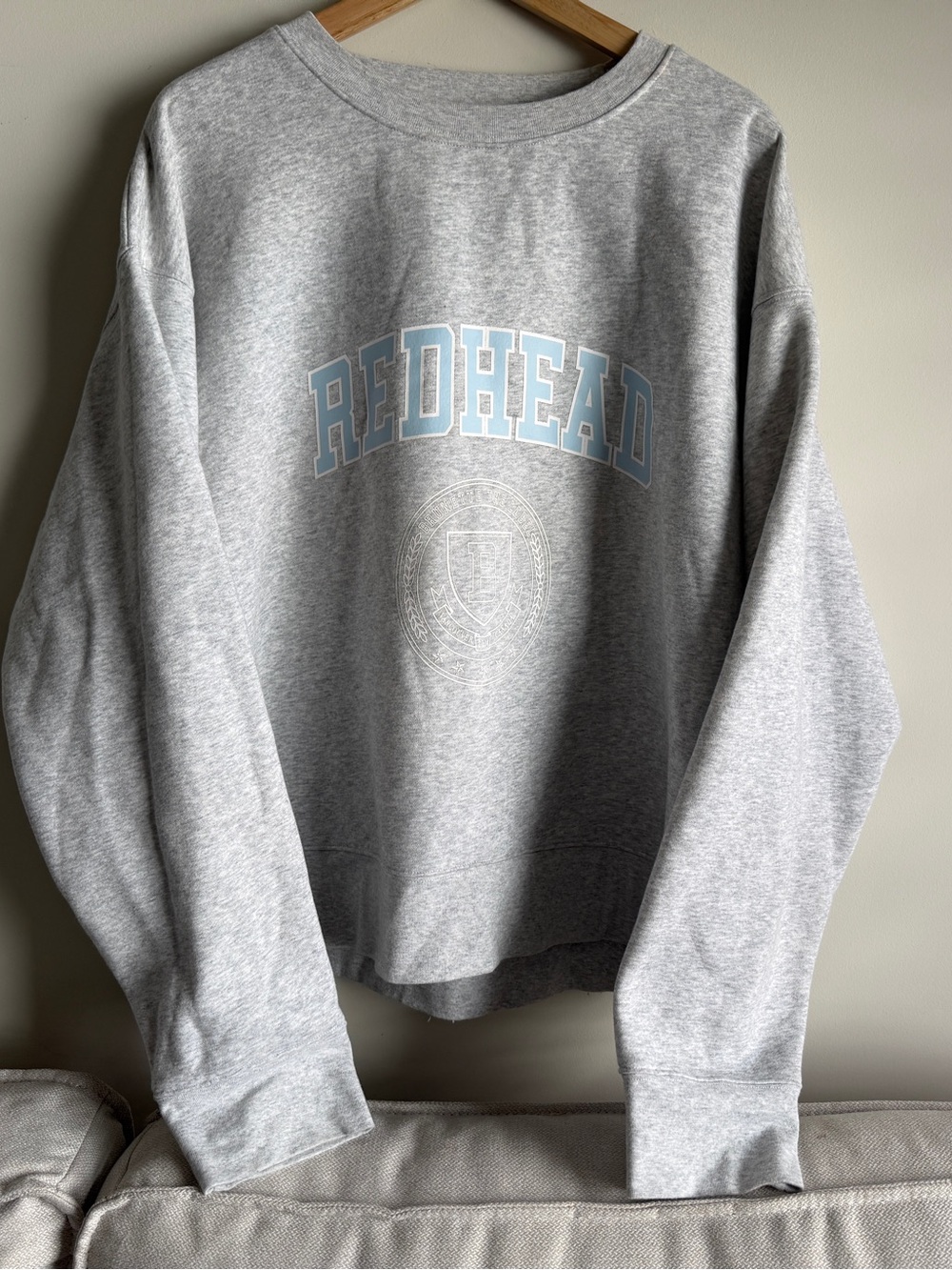 Brunette The Label Gray 'Redhead' Crewneck with Light Blue Lettering